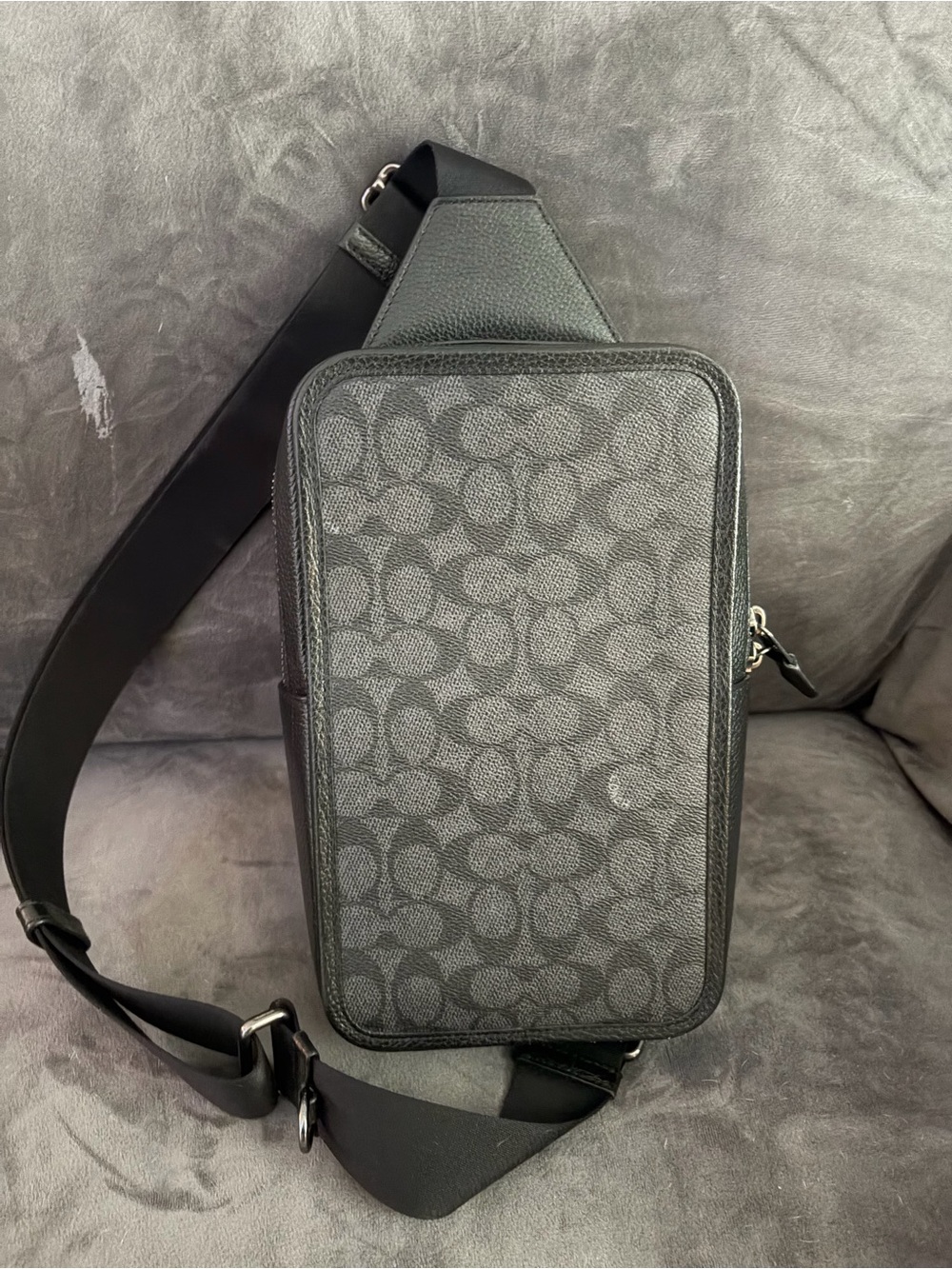 Coach Men’s Black Signature Monogram Sling Bag